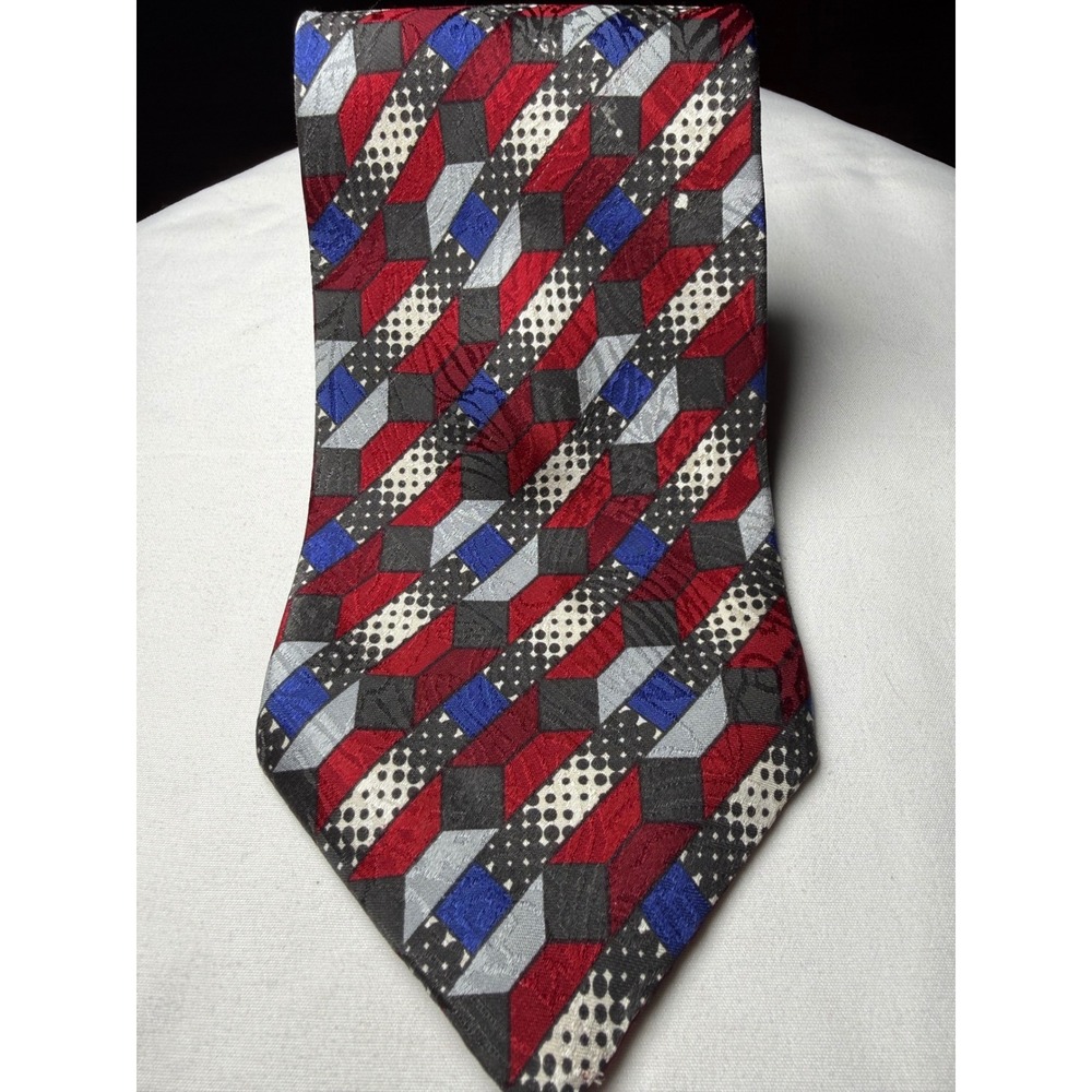 Executive Silks Mens 100% Silk Geometric Necktie Made in USA Fabric From Italy